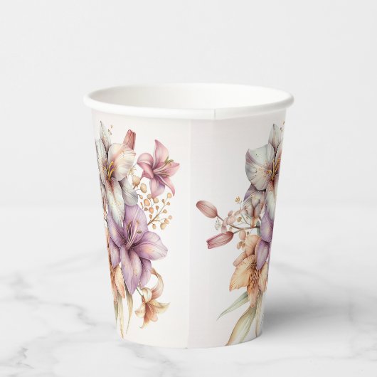 Party Waterverf Boho Roze Bloemen Elegant Papieren Bekers (Rechts)