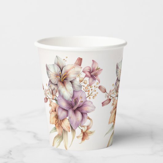 Party Waterverf Boho Roze Bloemen Elegant Papieren Bekers (Voorkant)