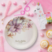 Party Waterverf Boho Roze Bloemen Elegant Papieren Bordje (Feest)