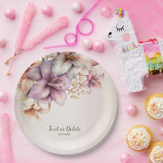 Party Waterverf Boho Roze Bloemen Elegant Papieren Bordje (Feest)