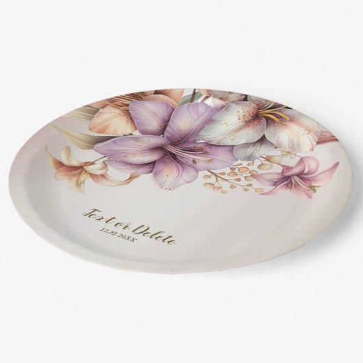 Party Waterverf Boho Roze Bloemen Elegant Papieren Bordje (Gekanteld)