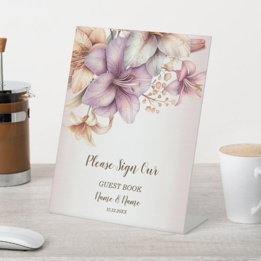 Party Waterverf Boho Roze Bloemen Elegant Reclamebord Met Voetstuk (Insitu)