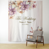 Party Waterverf Boho Roze Bloemen Elegant Wandkleed (In situ)