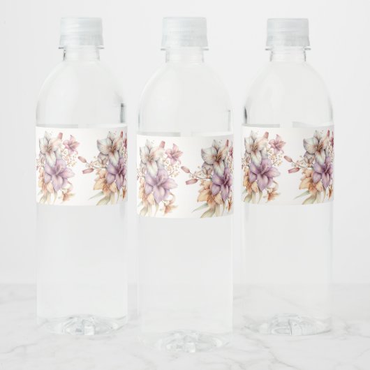 Party Waterverf Boho Roze Bloemen Elegant Waterfles Etiket (Flessen)
