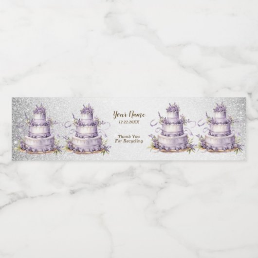 Party Waterverf Cake Lavendel Bloemen Elegant Waterfles Etiket (Enkel label)