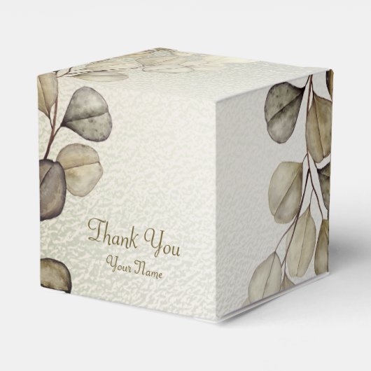 Party Waterverf Golden Eucalyptus Foliage Shiny Bedankdoosjes (Achterkant)