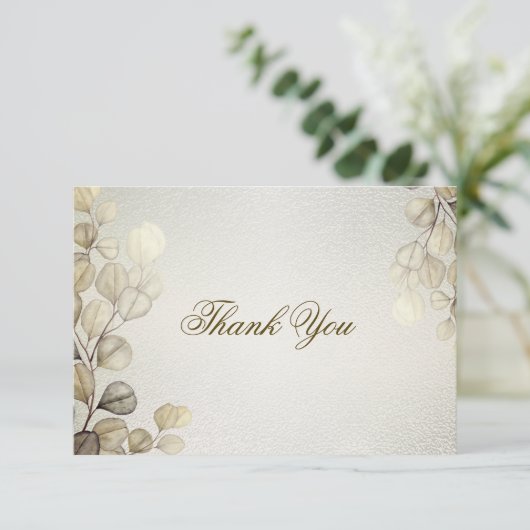 Party Waterverf Golden Eucalyptus Foliage Shiny Bedankkaart (Staand voorkant)
