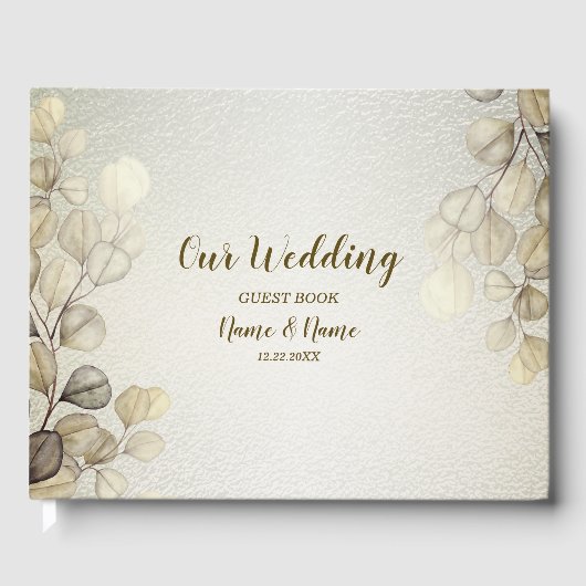 Party Waterverf Golden Eucalyptus Foliage Shiny Gastenboek (Voorkant)