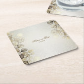 Party Waterverf Golden Eucalyptus Foliage Shiny Kartonnen Onderzetters (Schuin)