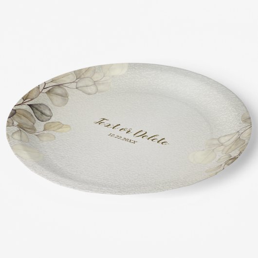 Party Waterverf Golden Eucalyptus Foliage Shiny Papieren Bordje (Gekanteld)