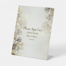 Party Waterverf Golden Eucalyptus Foliage Shiny Reclamebord Met Voetstuk