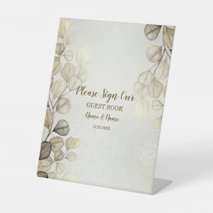 Party Waterverf Golden Eucalyptus Foliage Shiny Reclamebord Met Voetstuk