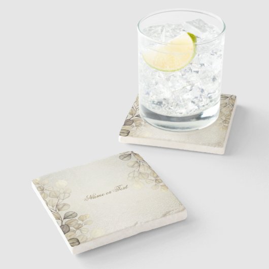 Party Waterverf Golden Eucalyptus Foliage Shiny Stenen Onderzetter (Zijkant)