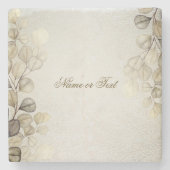 Party Waterverf Golden Eucalyptus Foliage Shiny Stenen Onderzetter (Voorkant)