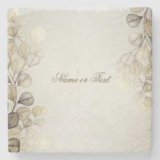 Party Waterverf Golden Eucalyptus Foliage Shiny Stenen Onderzetter (Voorkant)