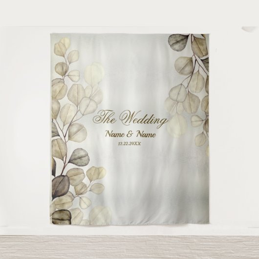 Party Waterverf Golden Eucalyptus Foliage Shiny Wandkleed (Voorkant)