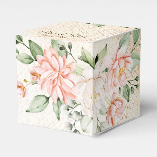 Party Waterverf Perzik Witte Bloemen Elegant Bedankdoosjes (Voorkant Zijde)