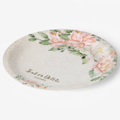 Party Waterverf Perzik Witte Bloemen Elegant Papieren Bordje (Gekanteld)