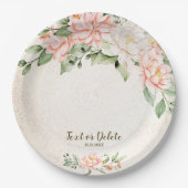 Party Waterverf Perzik Witte Bloemen Elegant Papieren Bordje (Voorkant)