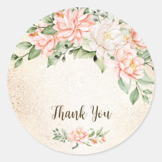 Party Waterverf Perzik Witte Bloemen Elegant Ronde Sticker