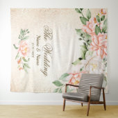 Party Waterverf Perzik Witte Bloemen Elegant Wandkleed (In Situ (horizontaal))