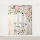 Party Waterverf Perzik Witte Bloemen Elegant Wandkleed (Voorkant)