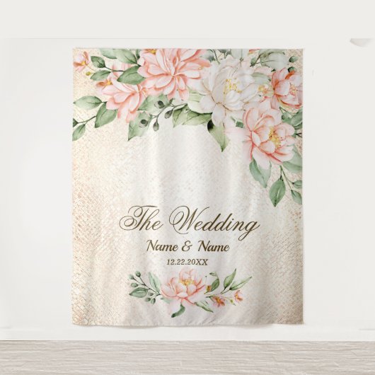 Party Waterverf Perzik Witte Bloemen Elegant Wandkleed (Voorkant)