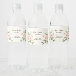 Party Waterverf Perzik Witte Bloemen Elegant Waterfles Etiket