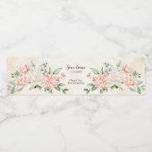 Party Waterverf Perzik Witte Bloemen Elegant Waterfles Etiket (Enkel label)