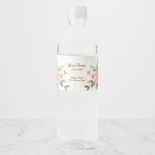 Party Waterverf Perzik Witte Bloemen Elegant Waterfles Etiket (Voorkant)