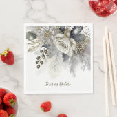 Party Waterverf Silver Golden White Roses Flowers Servet (Insitu)