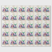 Party Waterverf Zeemeermin Zee Leven Schattige Moo Cadeaupapier (Vlak)