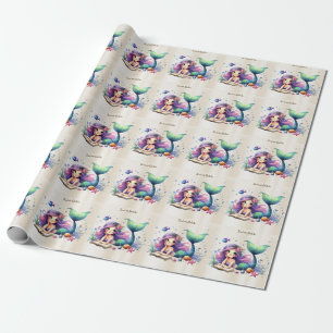 Party Waterverf Zeemeermin Zee Leven Schattige Moo Cadeaupapier