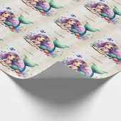 Party Waterverf Zeemeermin Zee Leven Schattige Moo Cadeaupapier (Hoek)