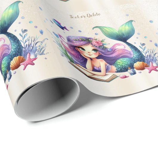 Party Waterverf Zeemeermin Zee Leven Schattige Moo Cadeaupapier (Rol Hoek)