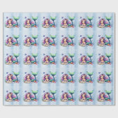 Party Waterverf Zeemeermin Zee Leven Schattige Moo Cadeaupapier (Vlak)