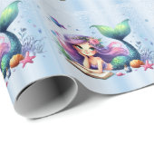 Party Waterverf Zeemeermin Zee Leven Schattige Moo Cadeaupapier (Rol Hoek)