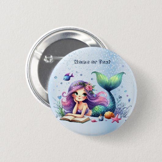 Party Waterverf Zeemeermin Zee Leven Schattige Moo Ronde Button 5,7 Cm (Voorkant /achterkant)