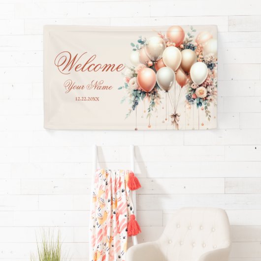 Party Welkom Kleurrijke Witte Perzik Bloemen Ballo Spandoek (Insitu)