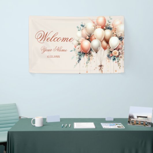 Party Welkom Kleurrijke Witte Perzik Bloemen Ballo Spandoek (Beurs)