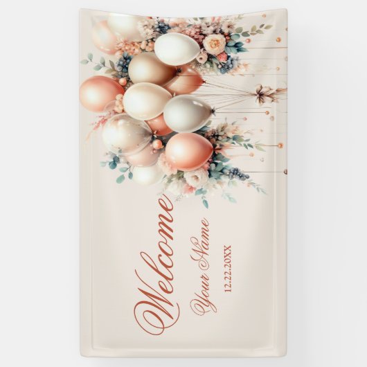 Party Welkom Kleurrijke Witte Perzik Bloemen Ballo Spandoek (Verticaal)