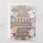 Party Woodland Animals Snowflakes Roze Verjaardag Kaart (Voorkant)