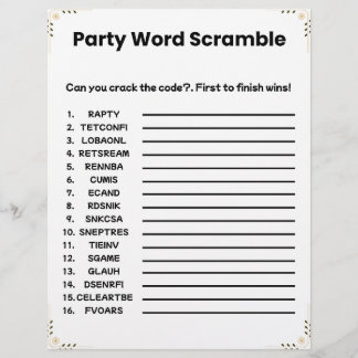 Party Word Scramble – Afdrukbare Spel Briefhoofd