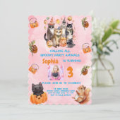 Partydieren Halloween Theme in Roze Verjaardag Kaart (Staand voorkant)