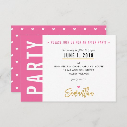 PARTYKAART leuk mooi roze witte harten goud RSVP Kaartje (Voorkant / Achterkant)