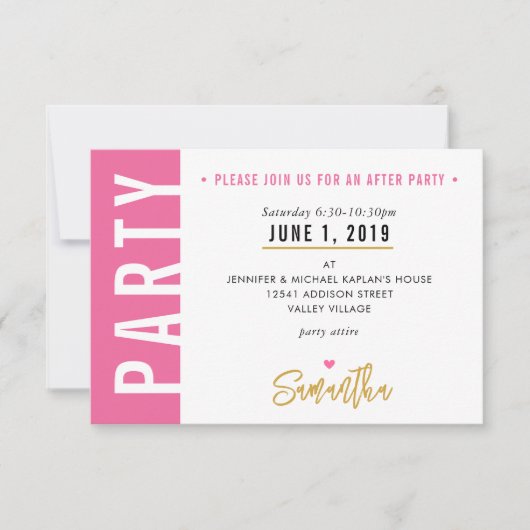 PARTYKAART leuk roze witte harten goud RSVP Kaartje (Voorkant)