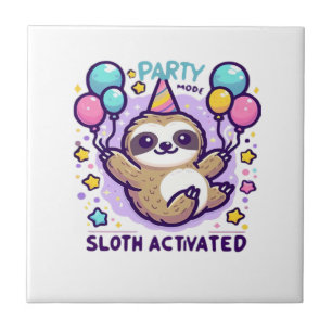 Partymodus Luiaard Geactiveerd Verjaardagsballon L Tegeltje