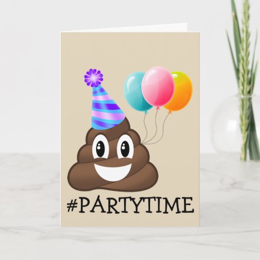 #PARTYTIME Poop Emoji Birthday Card Kaart (Voorkant)