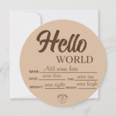 Pas Aangepaste Hallo Wereld Baby Bord Afdrukbaar Kaart (Voorkant)