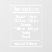 Pas Algemene Zakelijke Kantooruren Winkelruitverli Raamsticker (Vel)